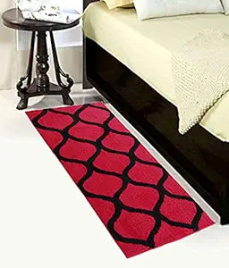 Red & Black Geometric Bedside Runner – Soft Microfiber, Anti-Skid Rubber Backing