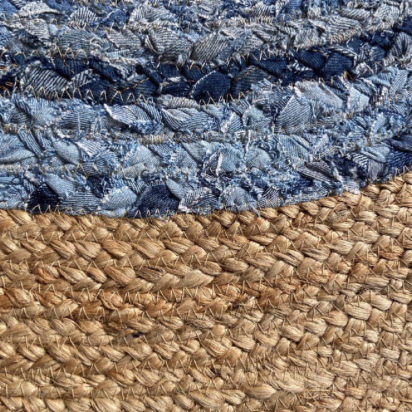 Handmade Recycled Jute & Denim Braided Carpet – Colorful Contemporary Eco-friendly – Multiple Sizes