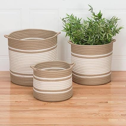 Kashyapa Rugs Collection - Jute Planter Pots/Storage Basket with Handle, Multi-Purpose use for Bathroom Living Room & Others (pack of 3) 6inches, 8inches, 10inches all new (Design4)