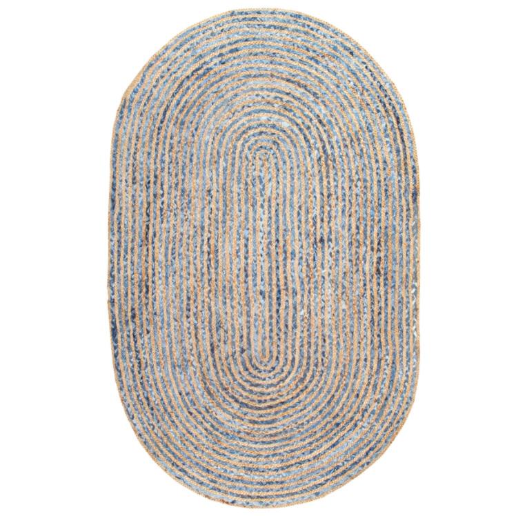 Hand braided Denim and Jute Rug – Beautiful Oval Design