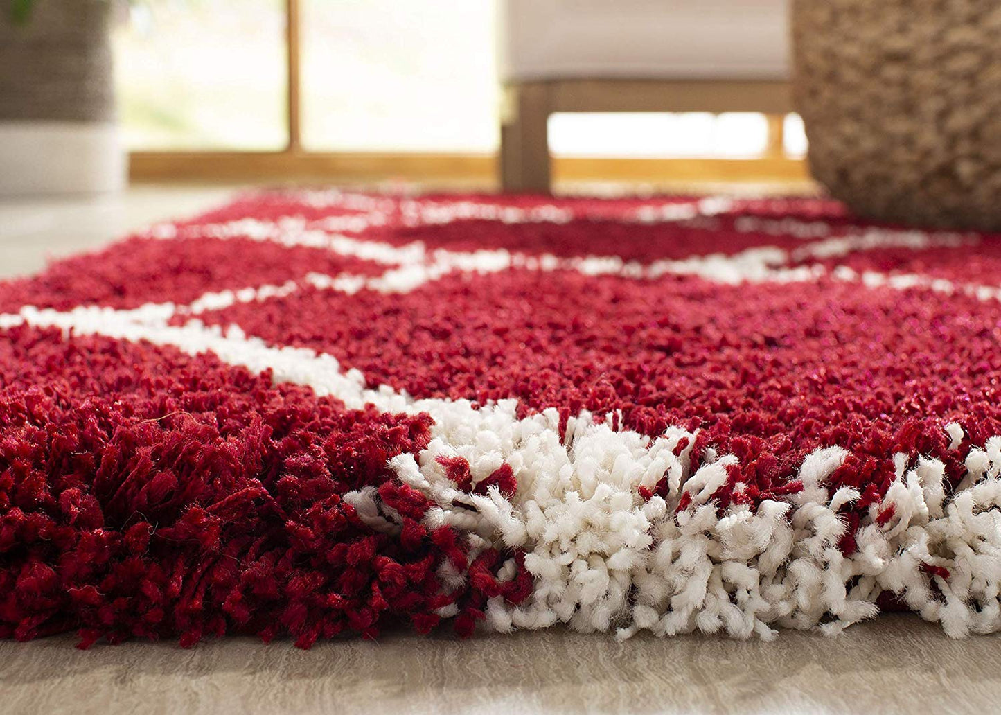Red & White Tufted Moroccan Design Living Room Carpet