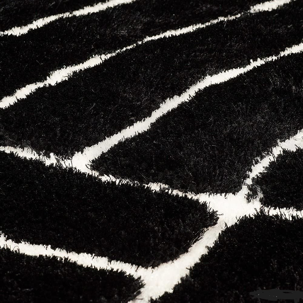 Black & White Geometric 3D Carved Design Super Soft Modern Hand Tufted Floor Rug
