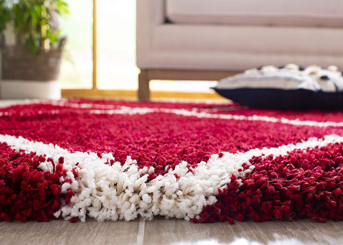 Red & White Tufted Moroccan Design Living Room Carpet