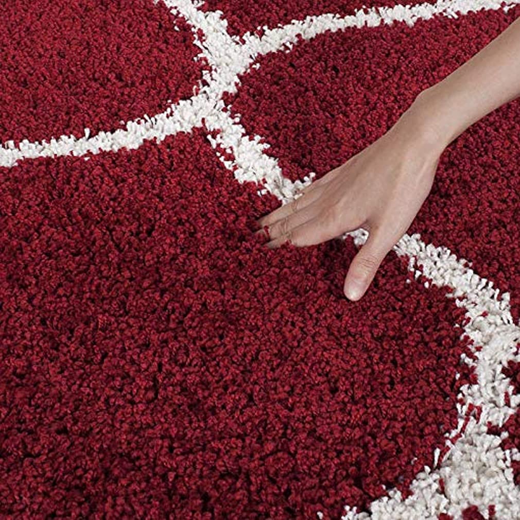 Moroccan Style Microfiber Carpet Runner Red & Ivory Soft, Non-Slip, - Soft Feel, Anti-Skid Rubber Backing