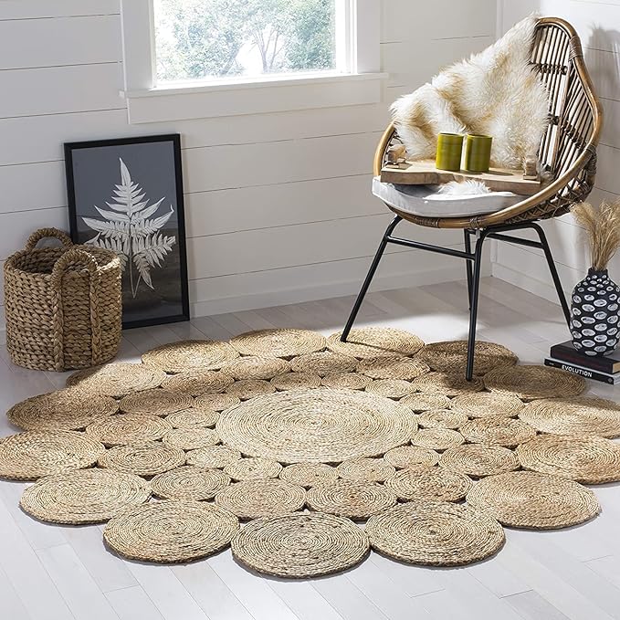 Natural jute round Braided Area Rug.