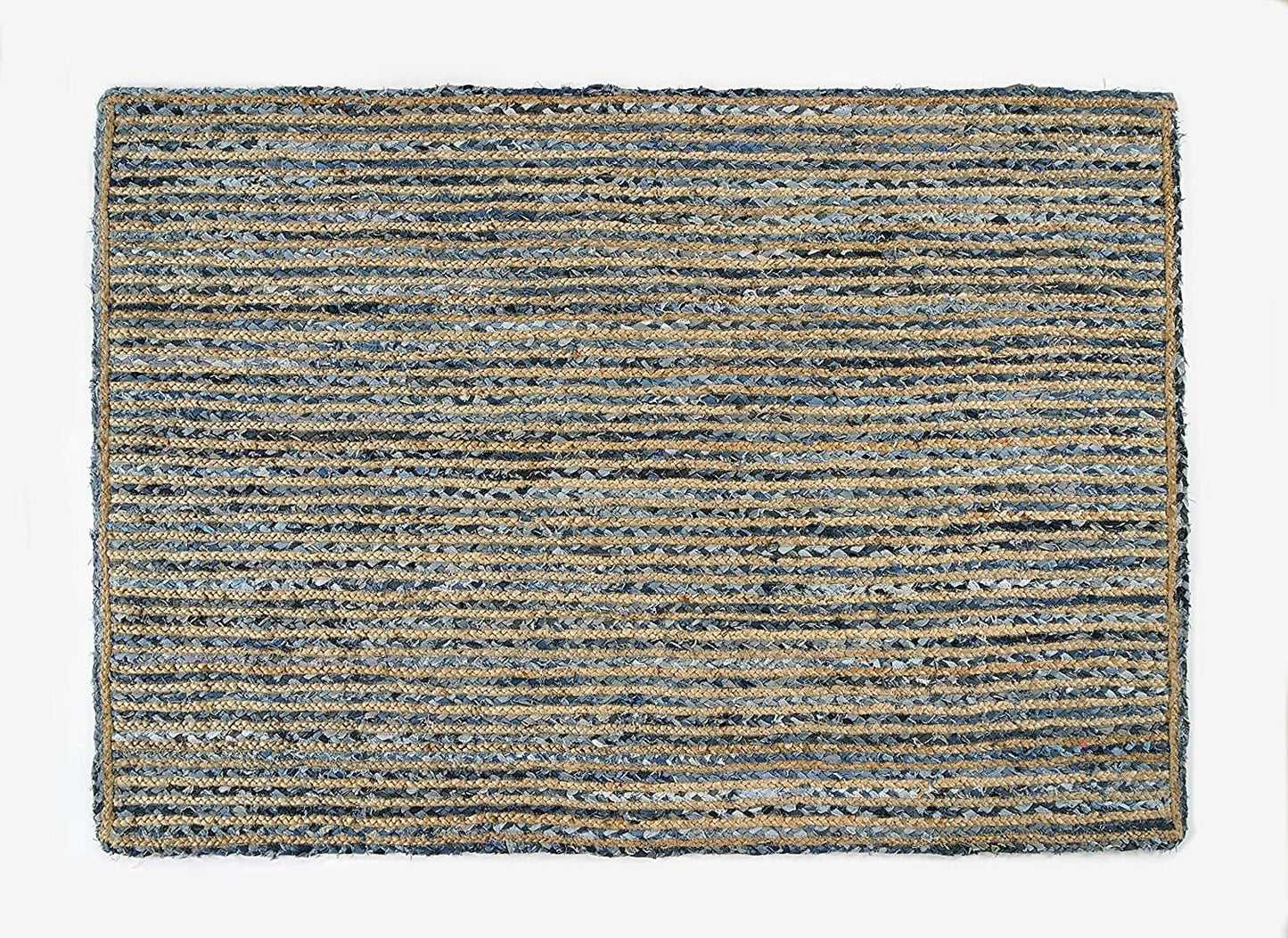 Jeans With Natural Jute Hand Braided Rugs.