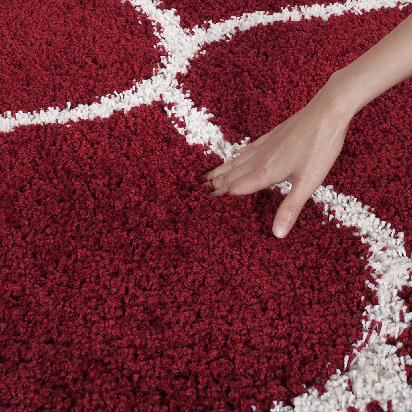 Red & White Tufted Moroccan Design Living Room Carpet