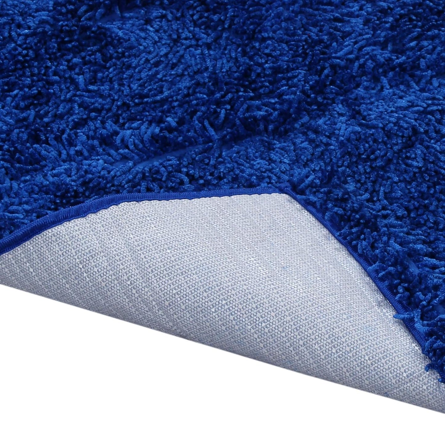 Blue colour 2 Inch long Pile Premium Microfiber Bedside Runner - Soft Feel, Anti-Skid Rubber Backing