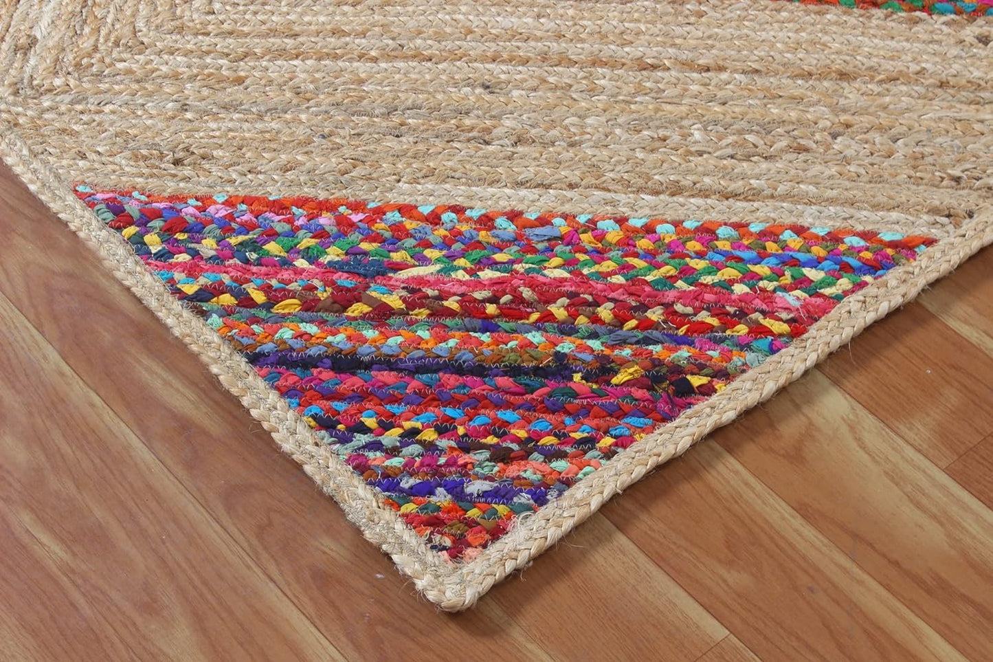 Handwoven Braided Natural Jute & Cotton Chindi premium design Rug – Multiple Sizes