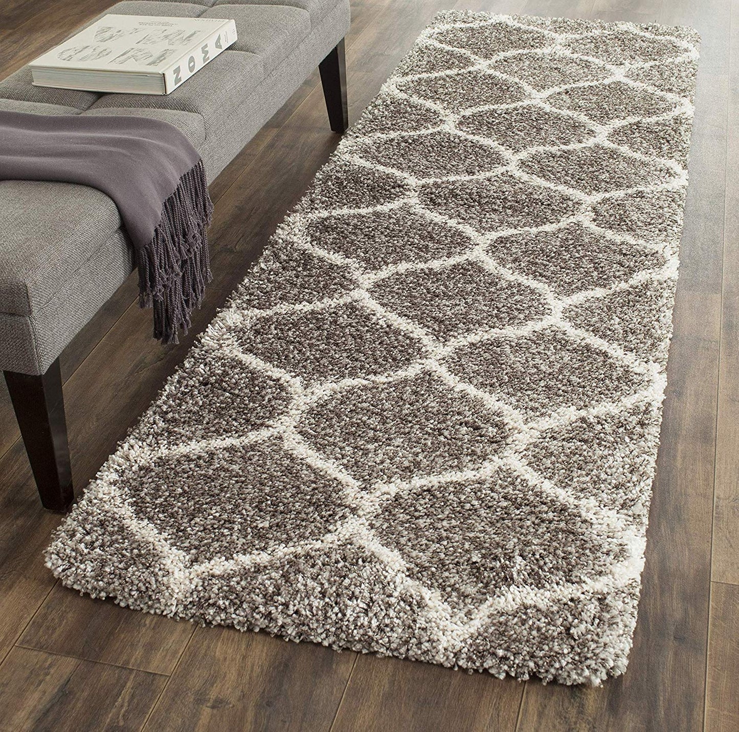 Kashyapa Rugs Collection - Moroccan Style Microfiber Carpet Runner In Beige & White| Soft, Non-Slip, Easy to Clean.