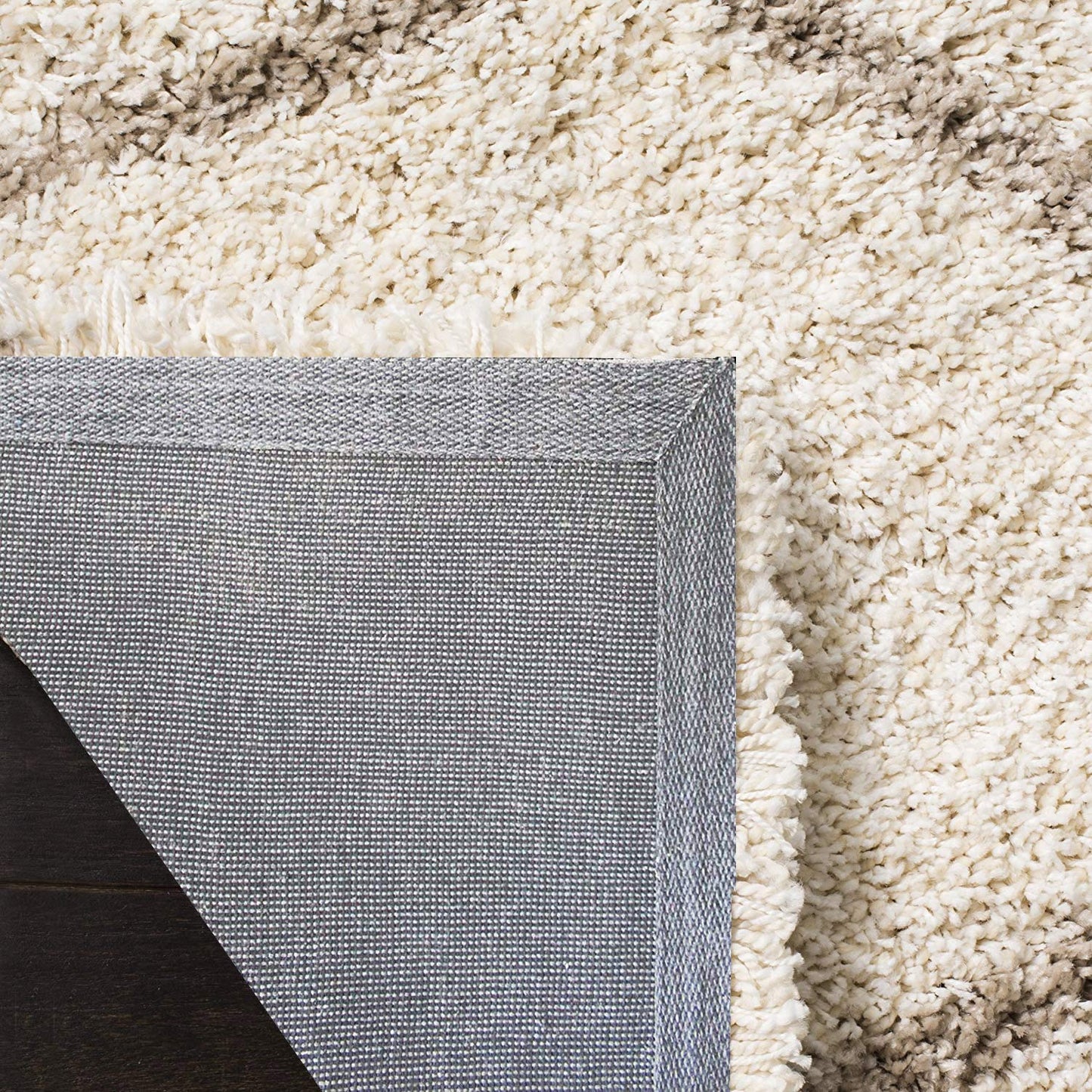 Diamond Shaggy Design Rug Ivory with Beige Lines Microfiber Hand tufted Carpet.