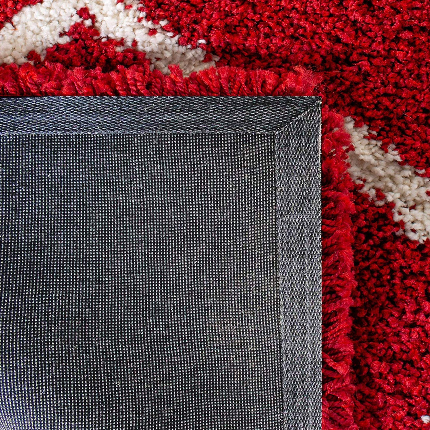 Red & White Tufted Moroccan Design Living Room Carpet