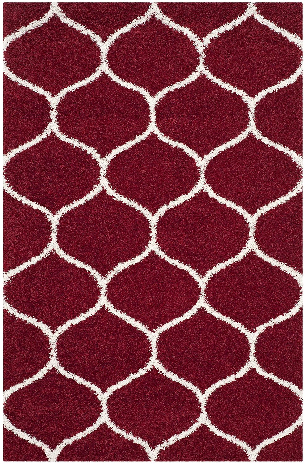 Red & White Tufted Moroccan Design Living Room Carpet