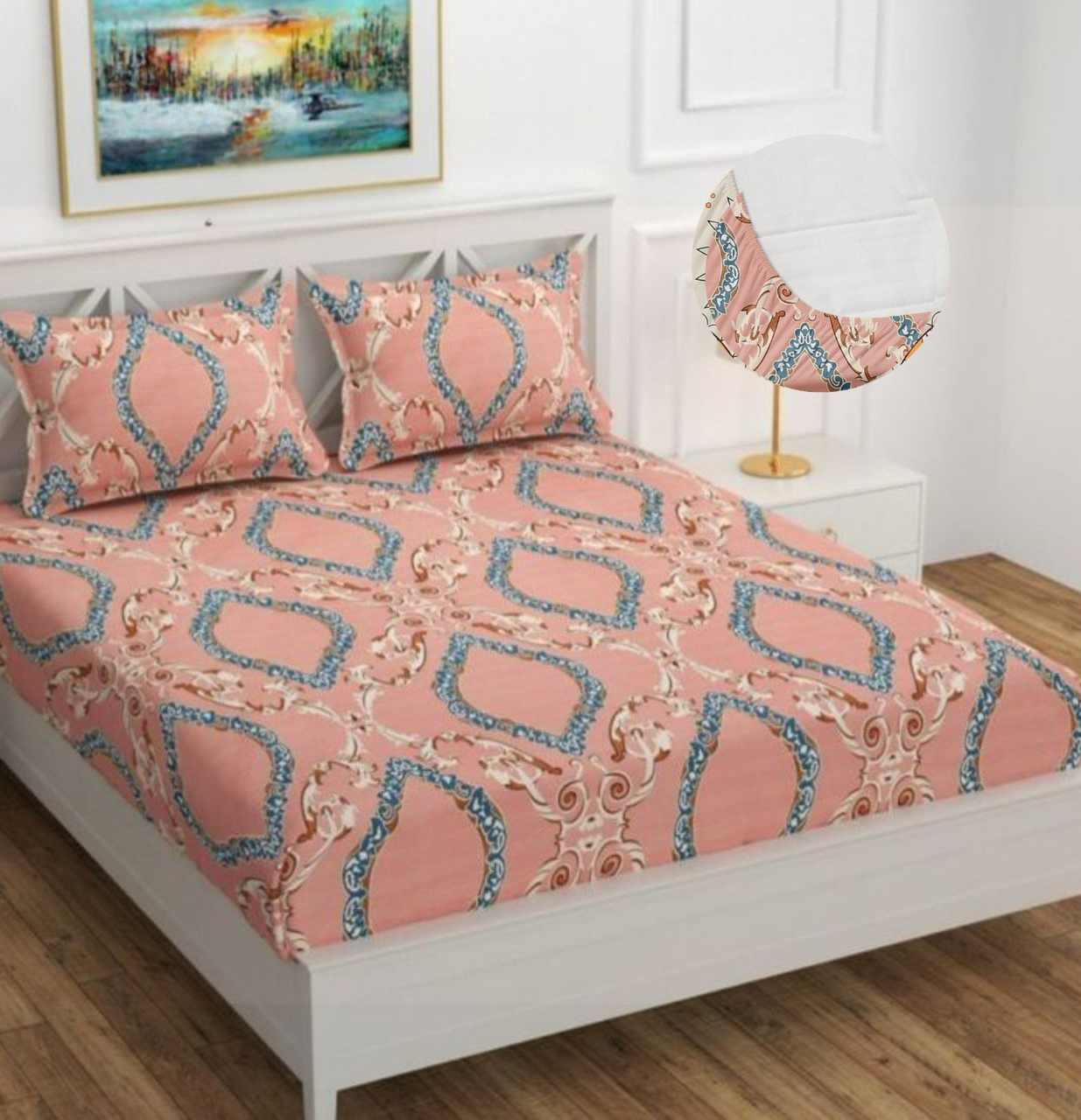 Kashyapa Rugs - Premium Cotton Red Boss Fitted Bedsheet β Double Bed Size with 2 Pillow Covers