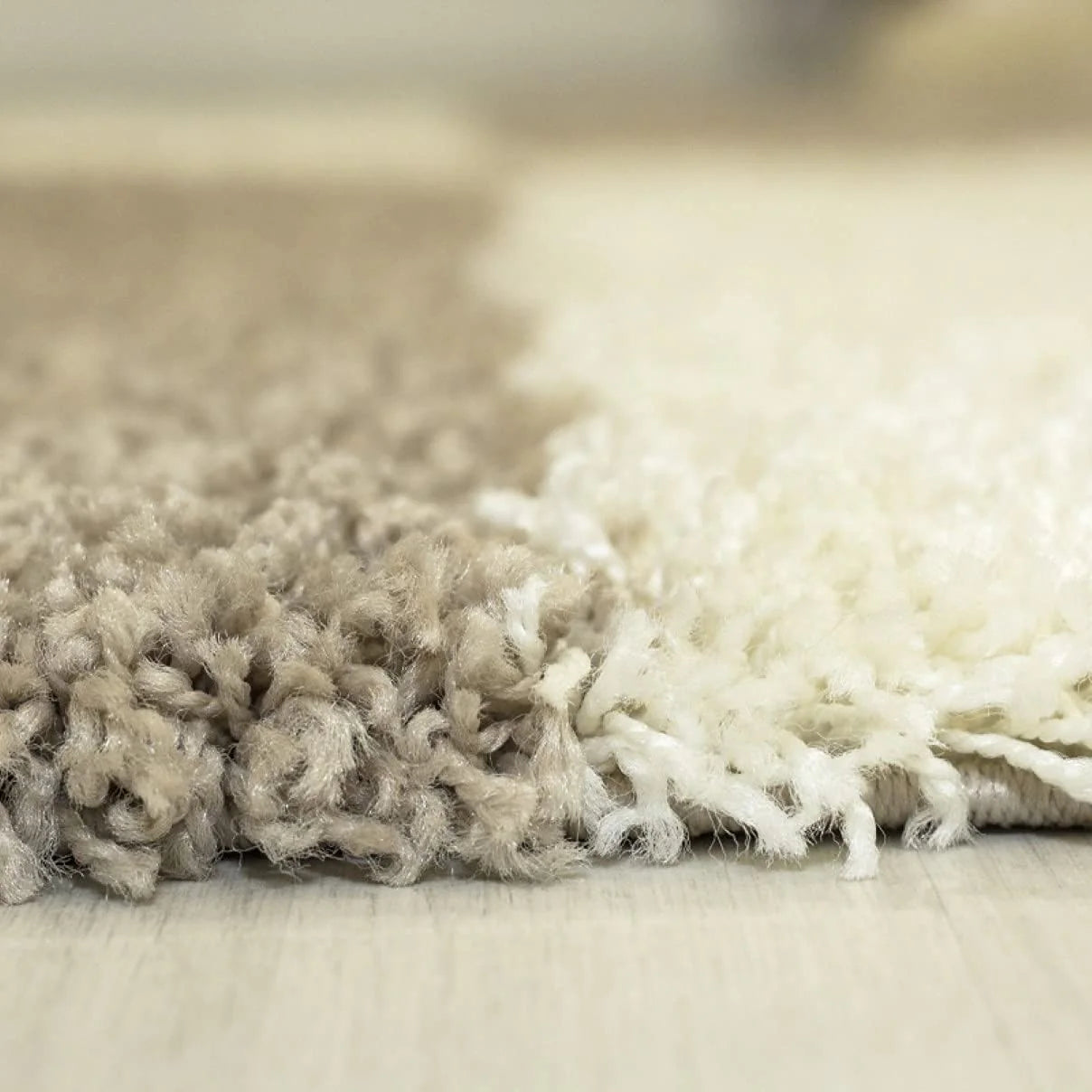 Ivory With Beige Shaggy Rug For Soft touch Microfiber Hand tufted Carpet