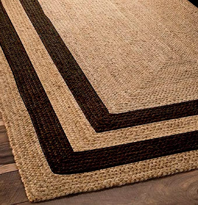 Natural & Black Double Border Jute Area Rug.