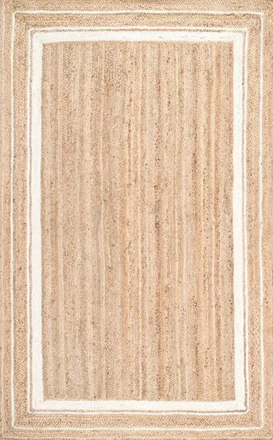 Natural & White Jute Border Handmade Braided Area Rug.