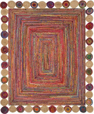 Modern Braided Rug in Multicolour Jute & Cotton Chindi Handmade & Hand washable Rug.