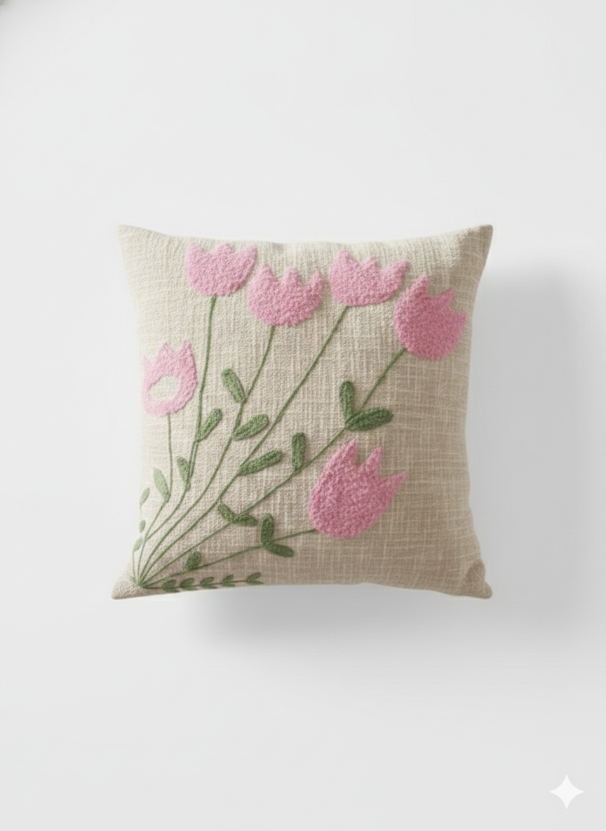 Elegant Designer Cushion Covers – Soft & Durable with Beautiful Floral Embroidery for Living Room Sofa-017