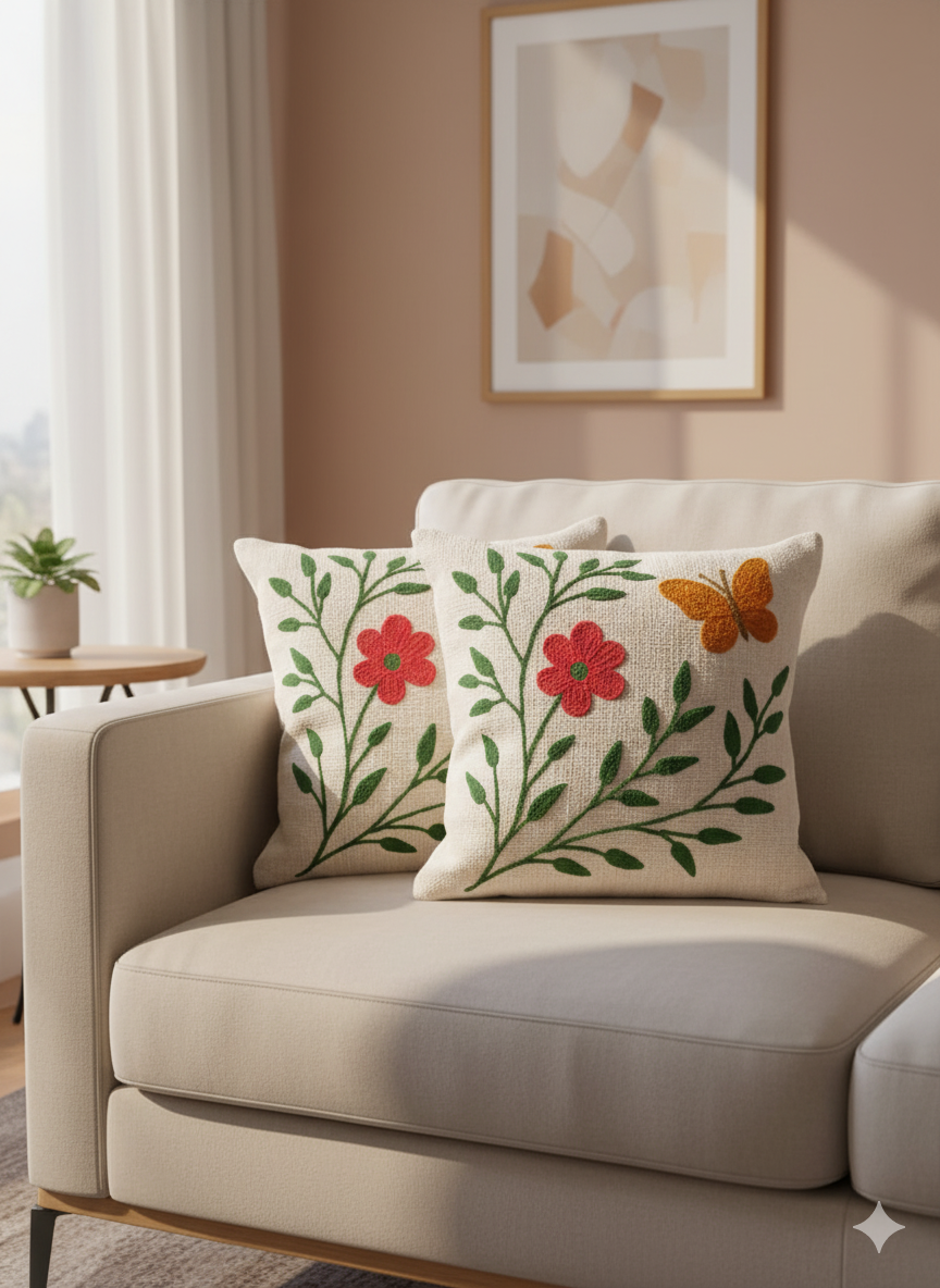Elegant Designer Cushion Covers – Soft & Durable with Beautiful Floral Embroidery for Living Room Sofa-013