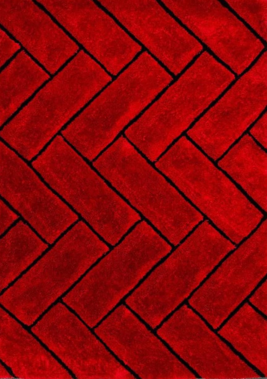Red 3D Black Lines Modern Shaggy Rug