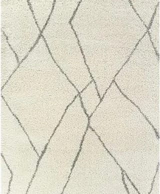 Ivory With Grey lining Soft Microfiber Fluffy Rug.