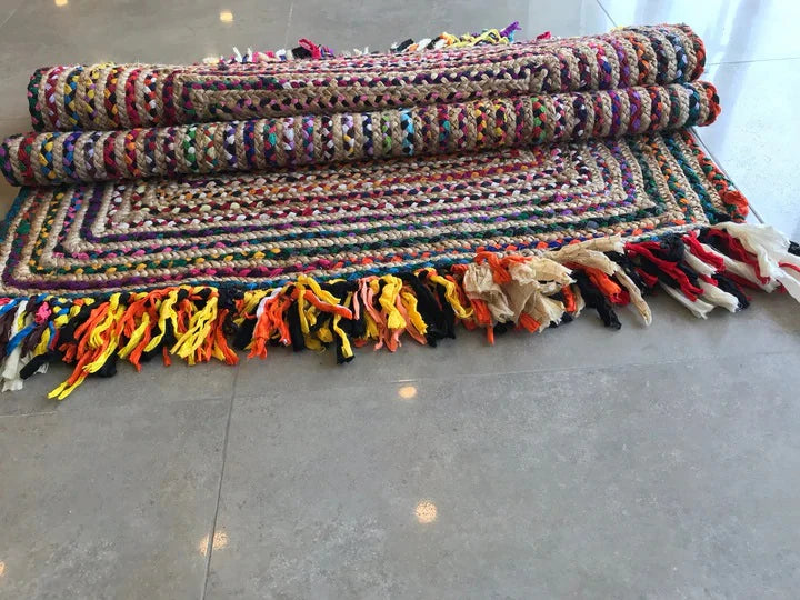 Multi colours Pattern Jute Area Rug.