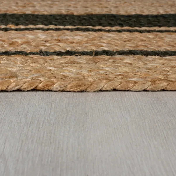 Natural & Black Jute Border Handmade Braided Area Rug.