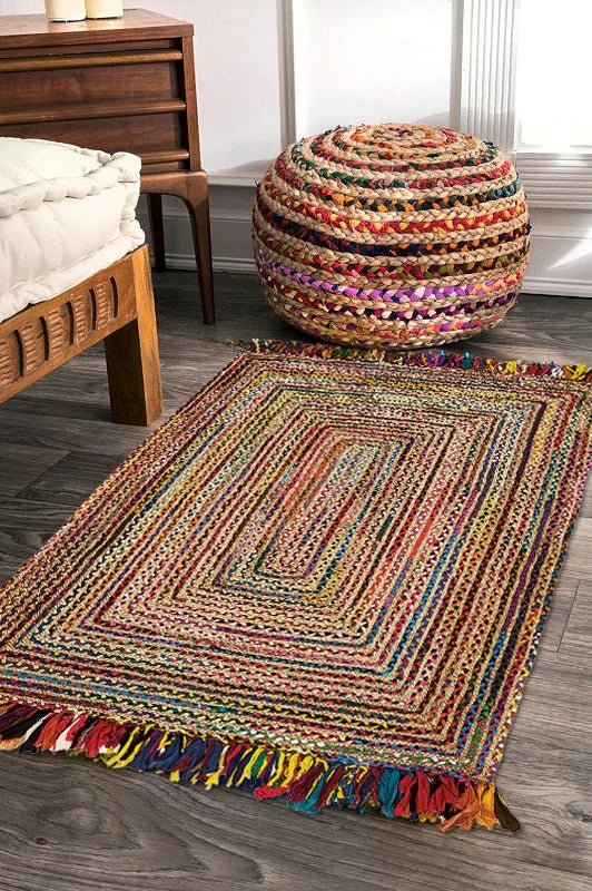 Kashyapa Rugs Collection- Multi colours Pattern Jute Area Rug.