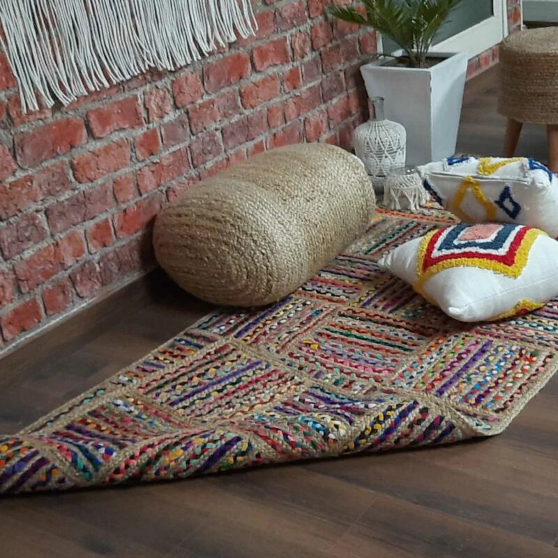 Handwoven Braided Natural Jute & Cotton Chindi premium design Rug – Multiple Sizes