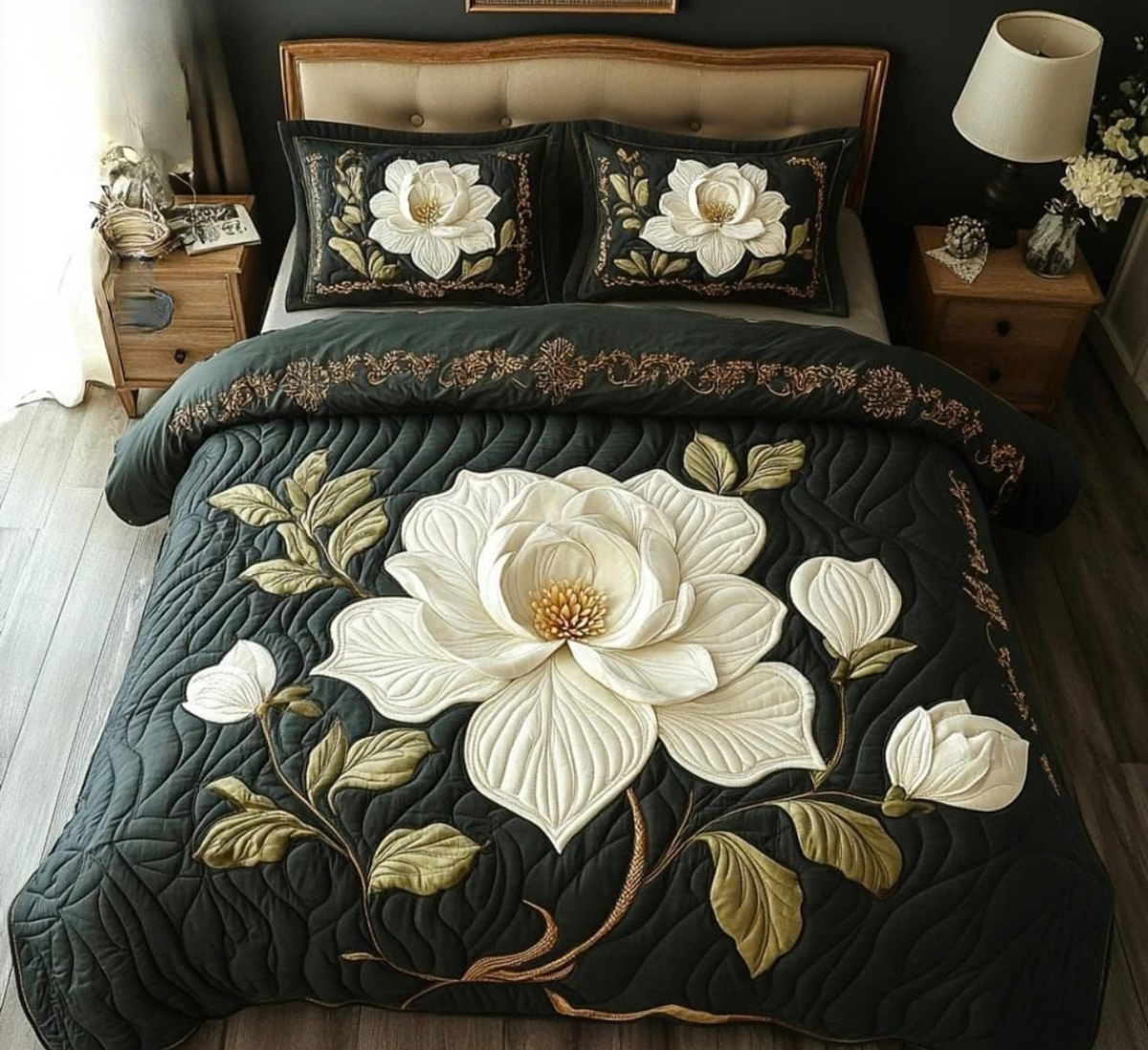 Premium 7D Floral Quilted Vision King Size Bedsheet Set