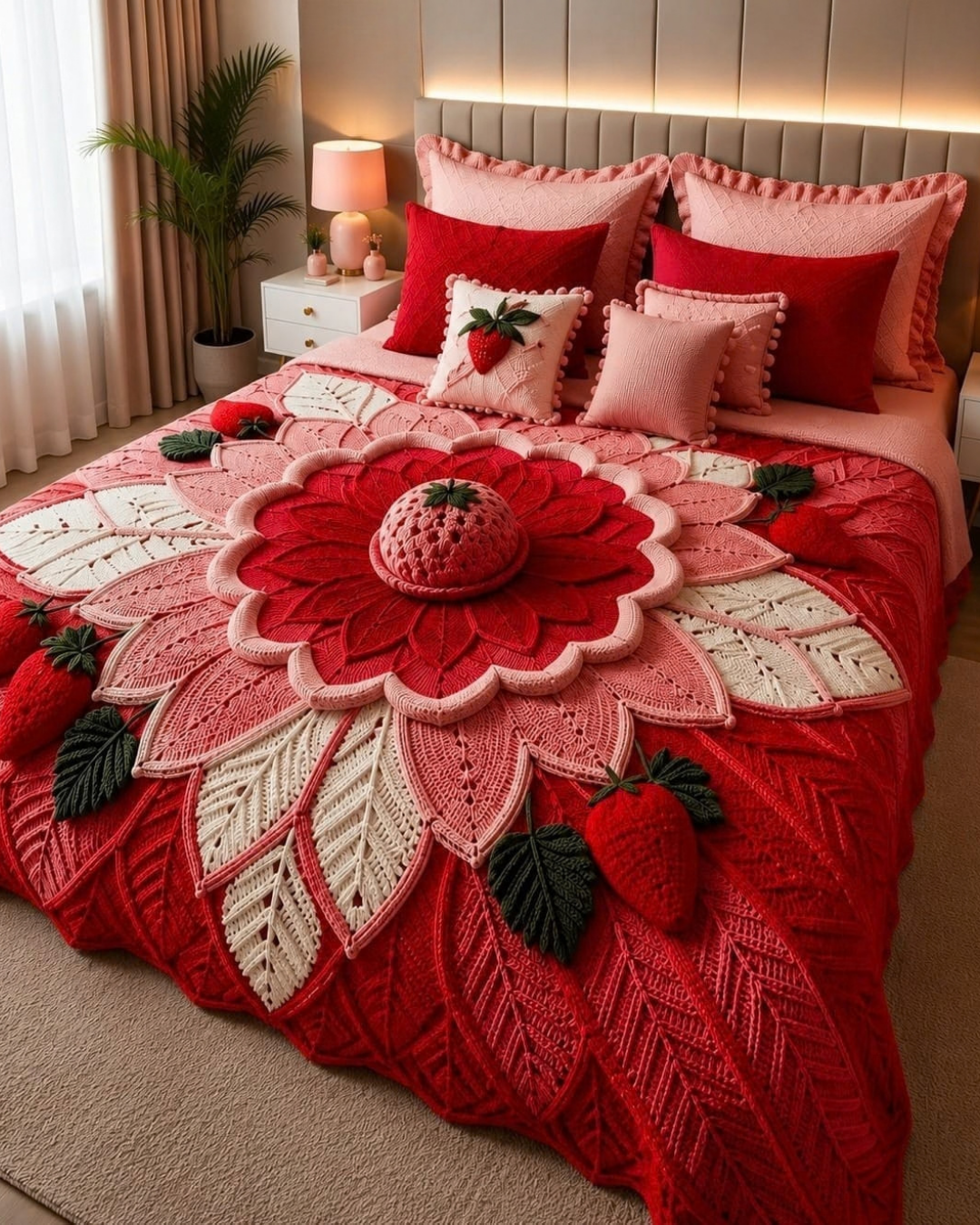 Luxury Red Floral Quilted Bedsheet Set – King Size 108×108 Inches