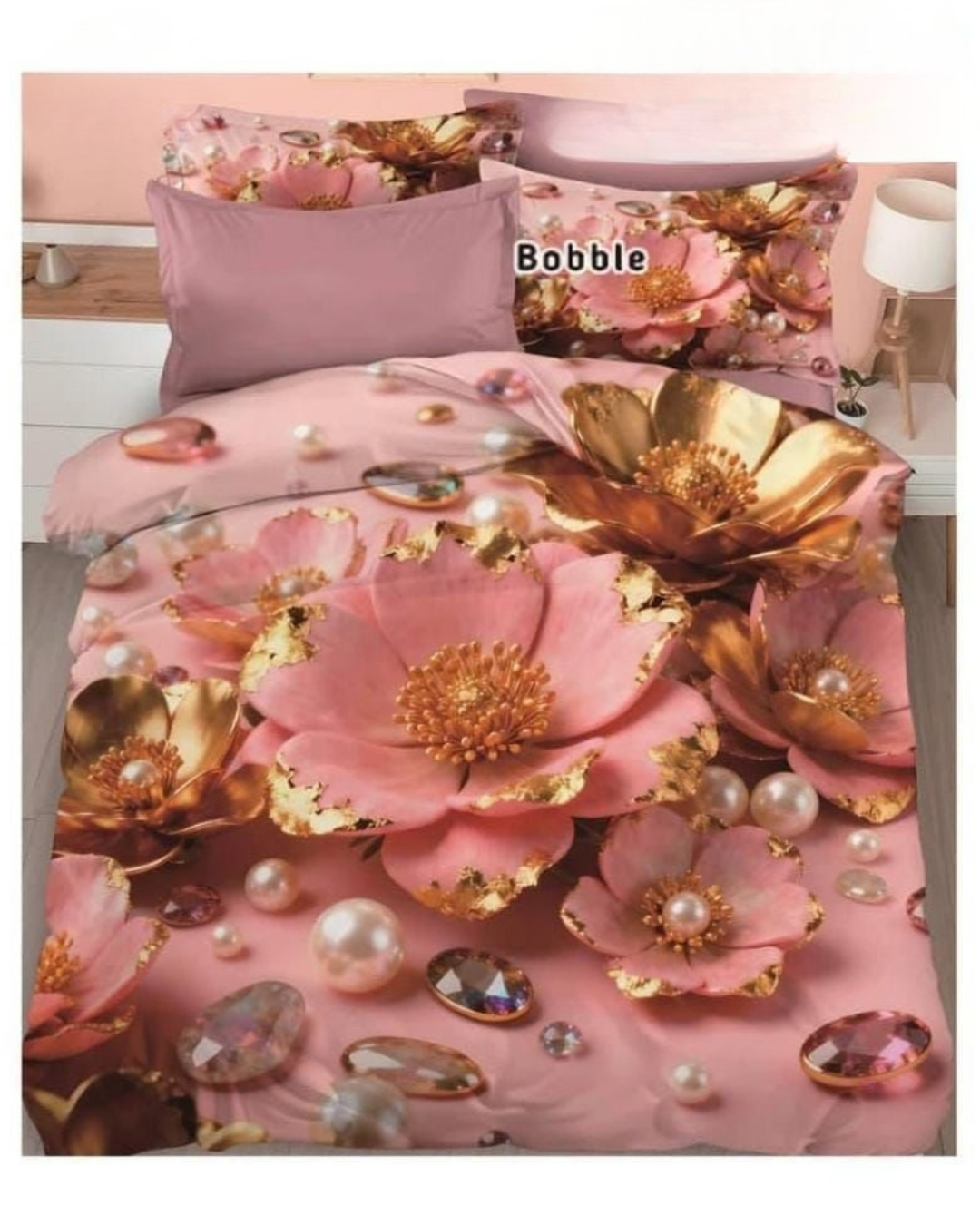 Premium 7D Floral Quilted Vision King Size Bedsheet