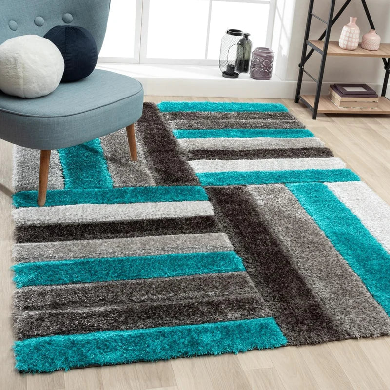 Multicolor Geometric 3D Cut Design Super Soft Modern Hand Tufted Floor Rug.
