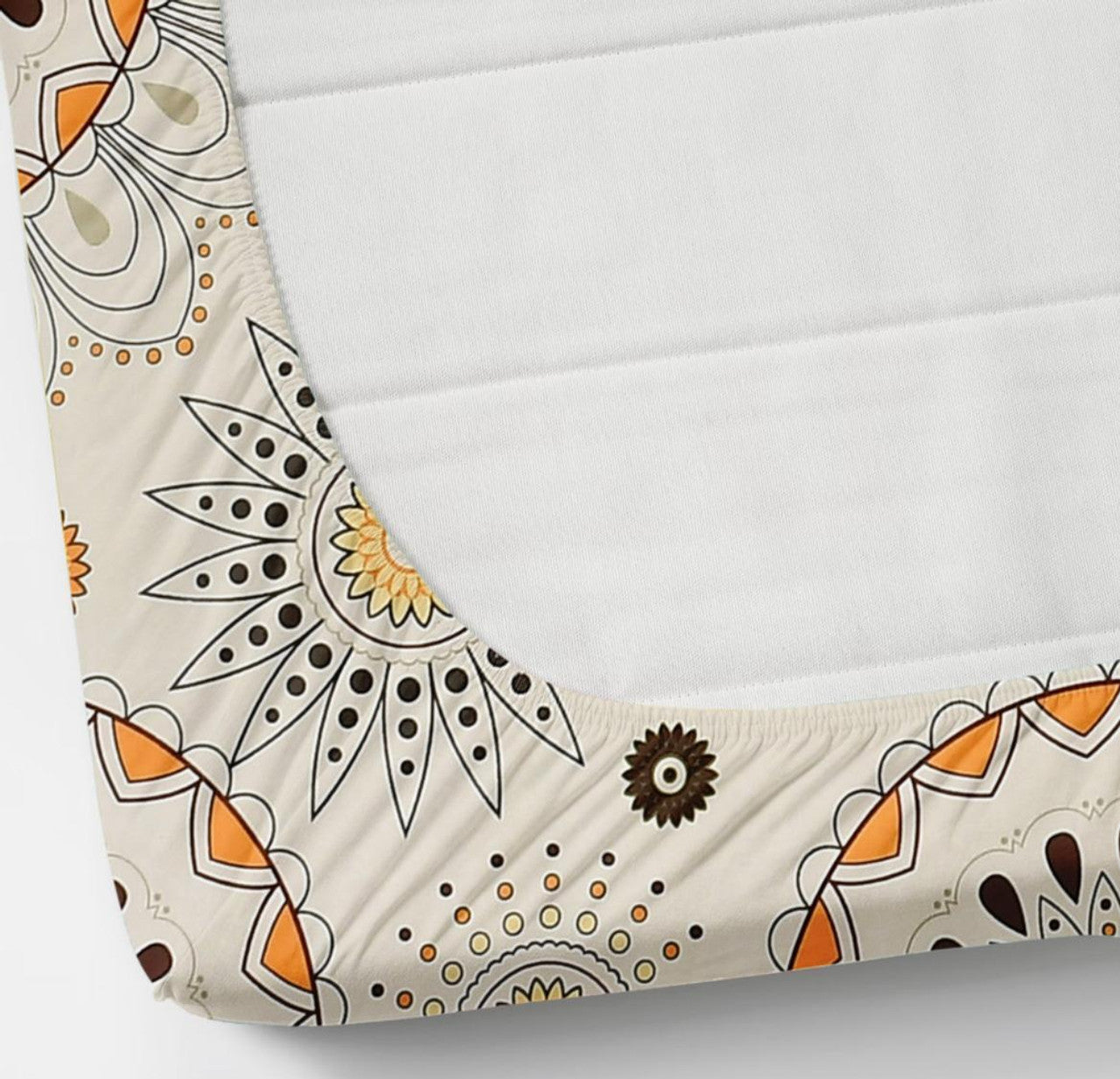 Kashyapa Rugs Premium Cotton ☀️Rangoli Charkha🛞 Fitted Bedsheet - Double Bed Size with 2 Pillow Covers