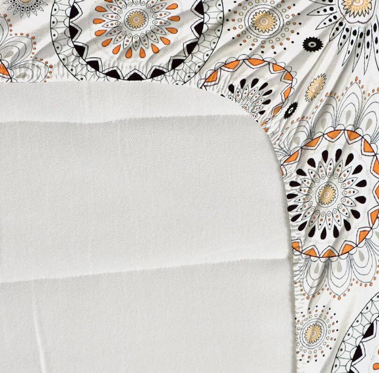 Kashyapa Rugs Premium Cotton ☀️Rangoli Charkha🛞 Fitted Bedsheet - Double Bed Size with 2 Pillow Covers