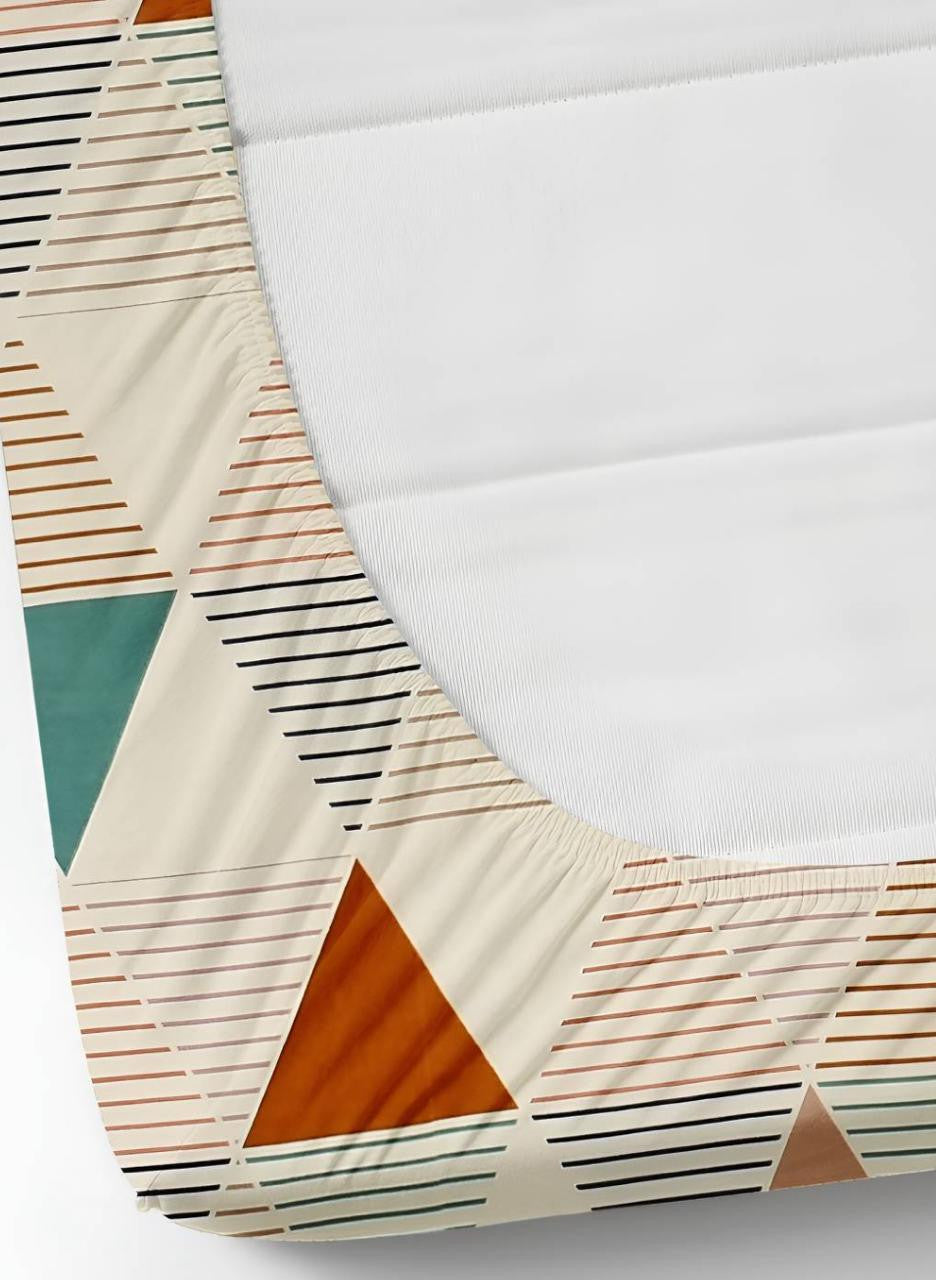 Kashyapa Rugs Premium Cotton 🌈 Triangle 📐 Fitted Bedsheet – Double Bed Size with 2 Pillow Covers