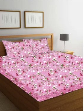 Kashyapa Rugs Cotton, Microfiber King Floral Fitted (Elastic) Bedsheet (Pack of 1 Bedsheet + 2 Pillow Covers, pink flower)