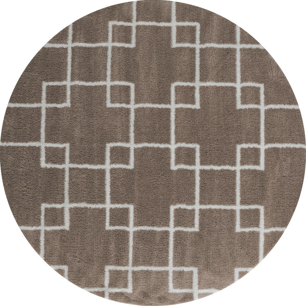 Extra Soft Beige with White Line Microfiber Round Carpet – Soft Feel & Anti-Skid Rubber Backing