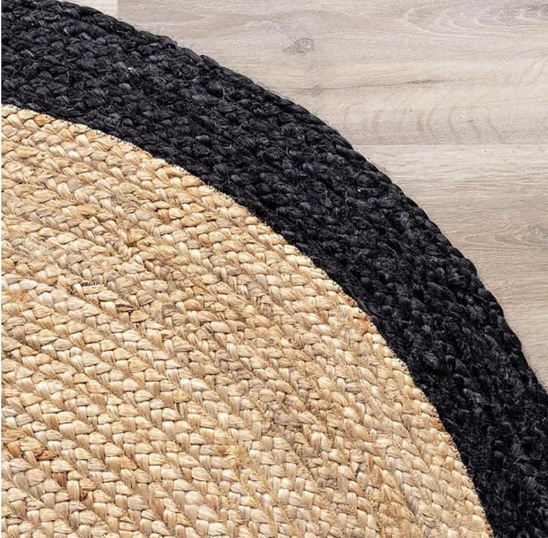 Black Cotton With Natural Jute Oval Area Rug.