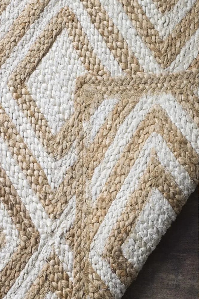 Braided Natural White Daimond jute hand-woven Area Rug.