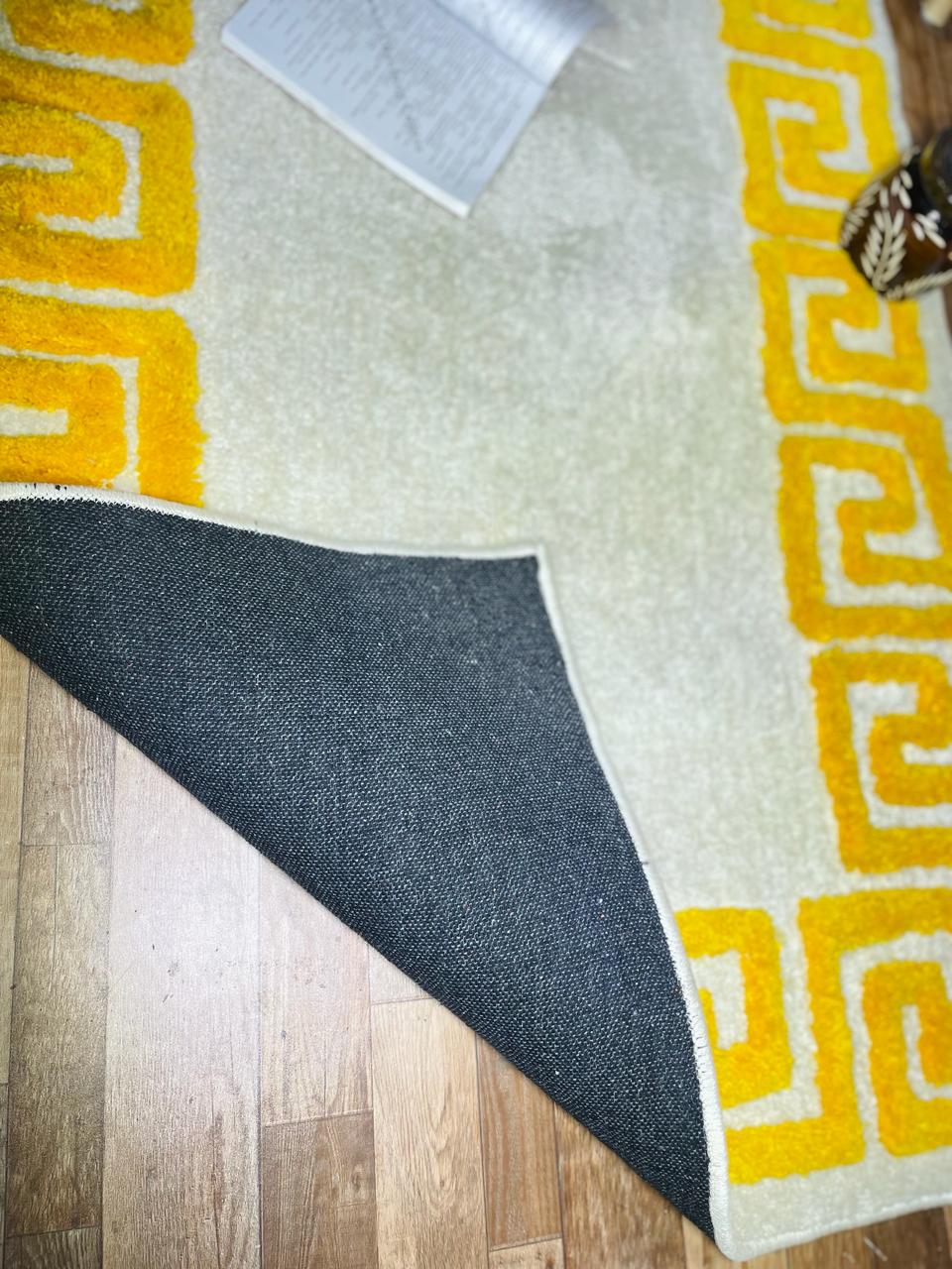 Modern Mustard and Ivory 3D Design Carpet for Living Room | Bedroom