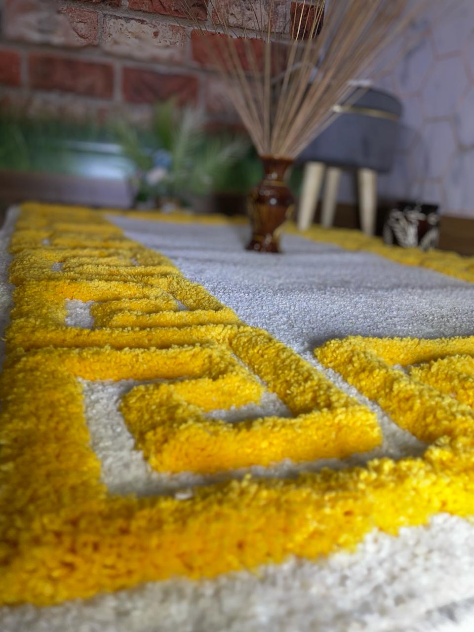 Modern Mustard and Ivory 3D Design Carpet for Living Room | Bedroom