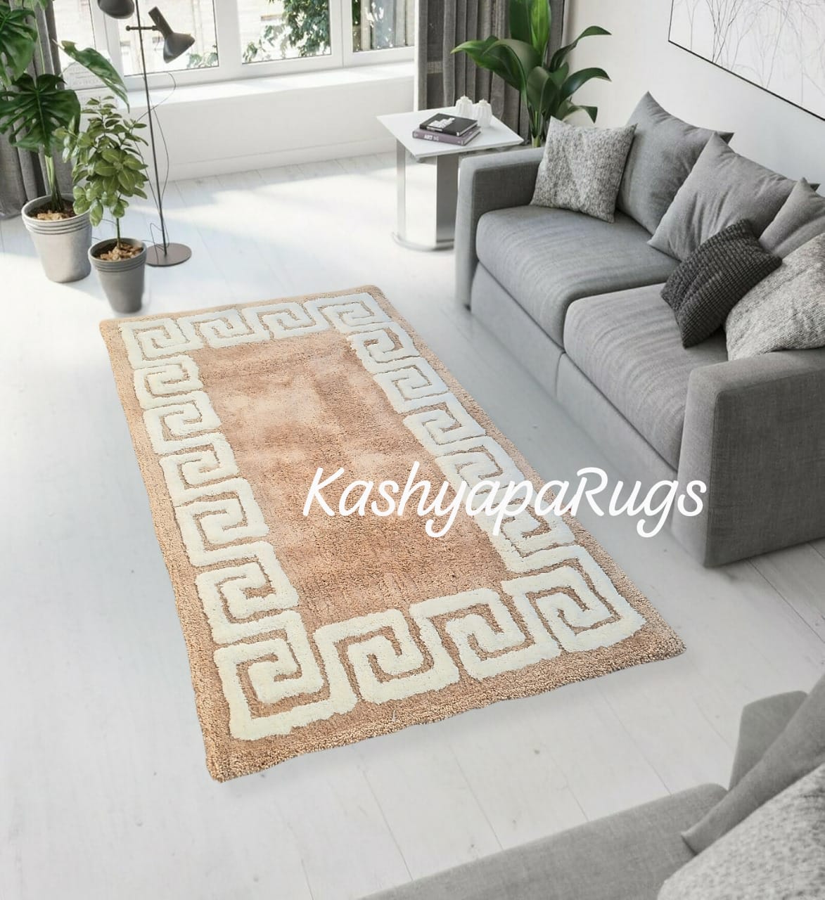 Skin Beige and Ivory Tufted Carpet for Living Room Ultra Soft Microfiber Carpet