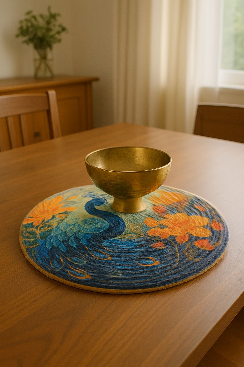 Elegant Peacock Floral Round Mat for Stylish Home Décor