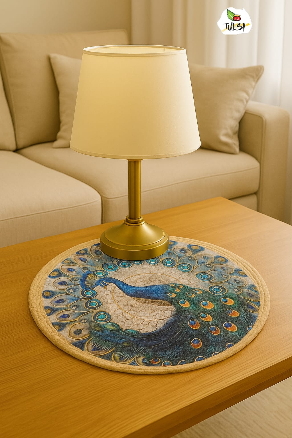 Elegant Peacock Round Mat for Living Room & Stylish Home Décor