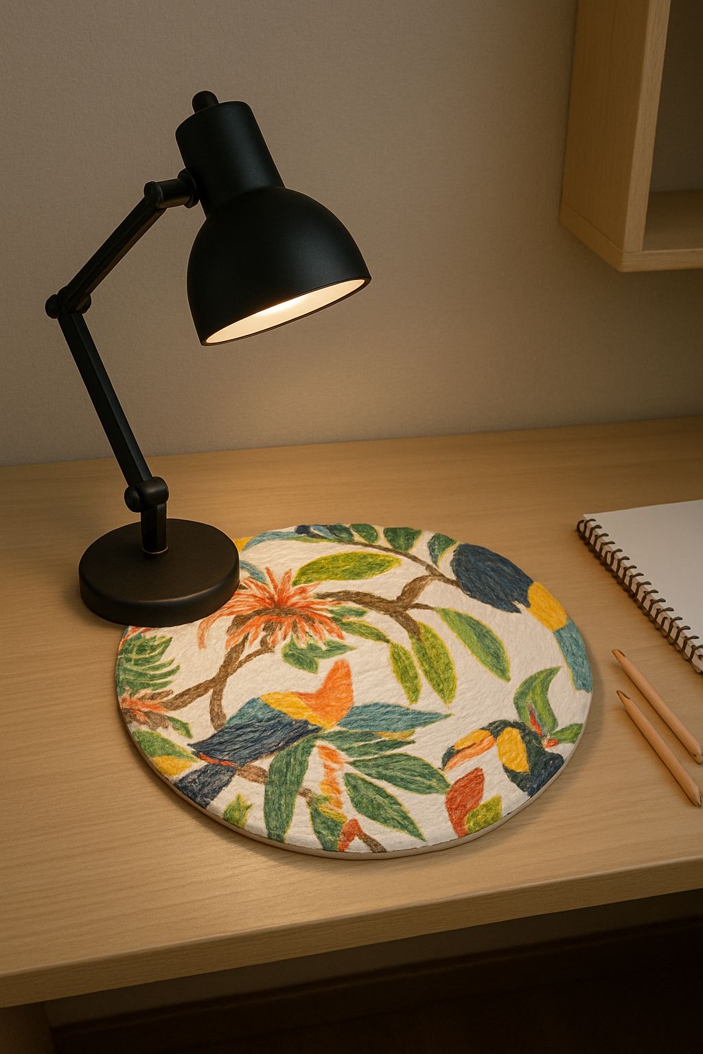 Jute Round Botanical Floral Printed Mat | Decorative Mat for Coffee Table, Study Table & Home Décor