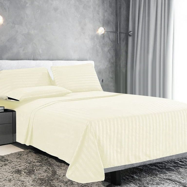 Premium Plain Stripes Cotton Ivory Cream Bedsheet 🛏️ – Double Bed Size with 2 Pillow Covers