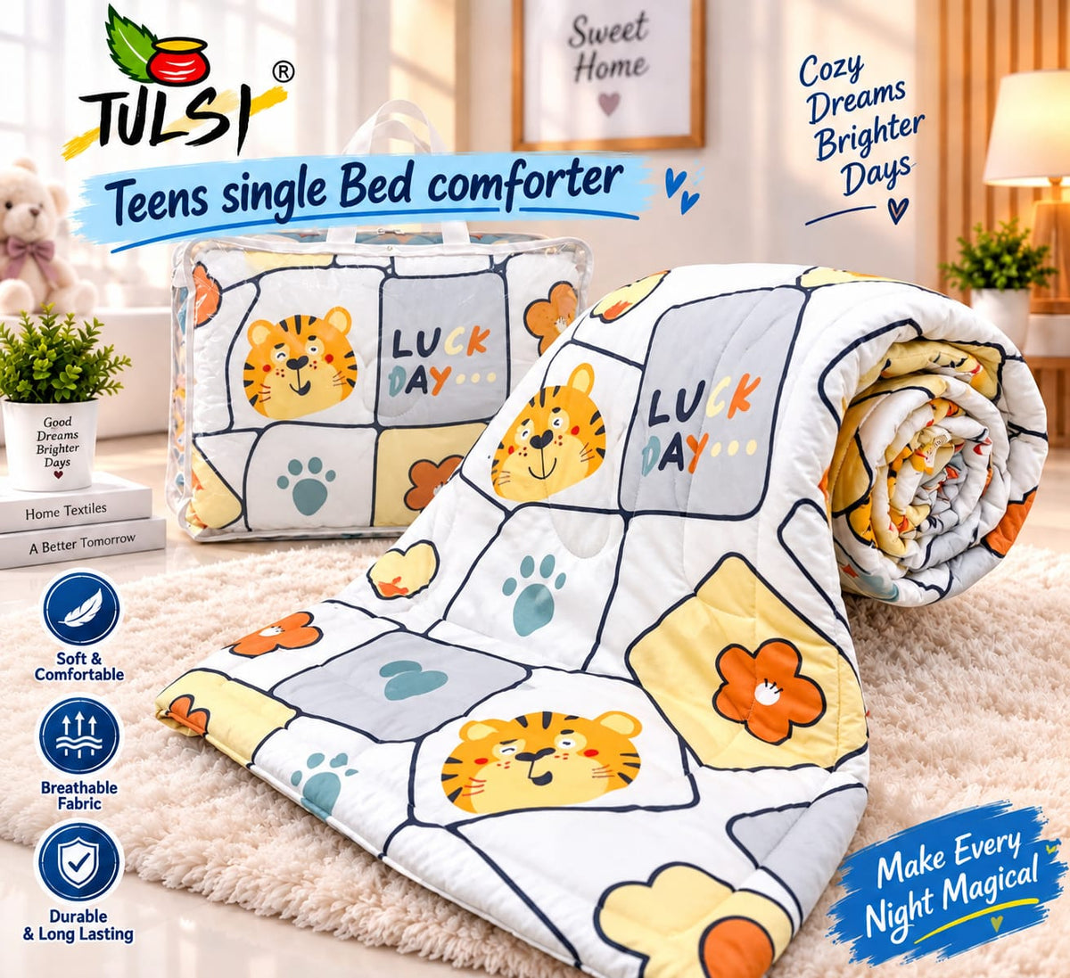 Premium Ultra-Soft Glace Cotton Safari 🦁 Animal Panel Print Comforter – Single Bed Size 60×100 Inches for Kids