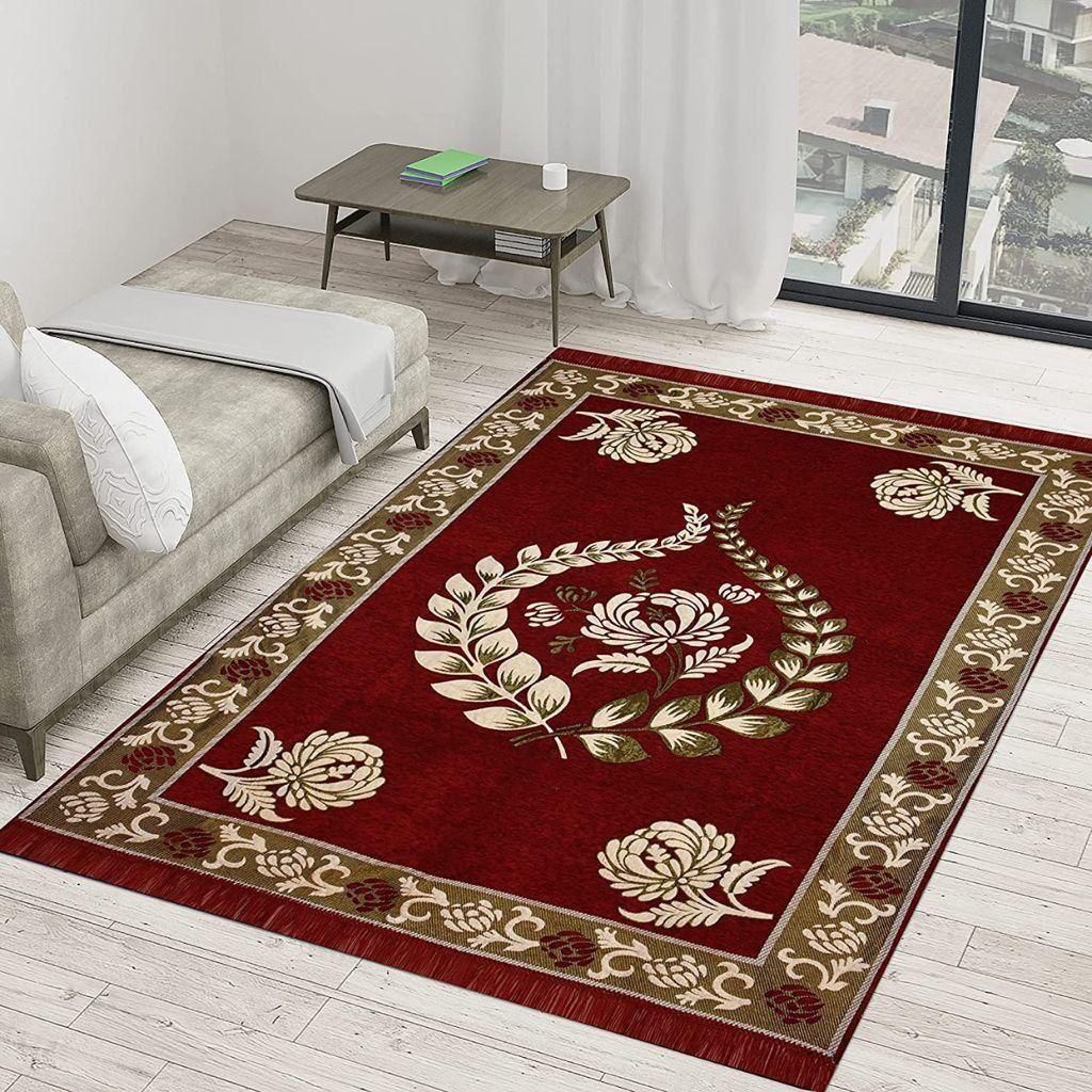 Premium Floral Design Velvet Carpet for Living Room – 5 × 7 Feet